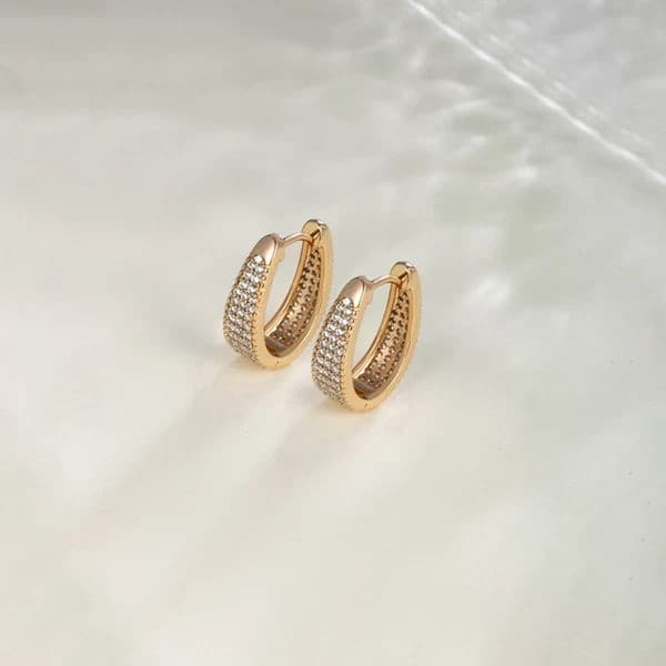 Gold Plated American Diamond Studded Contemporary Hoop Earrings for Women & Girls image 1