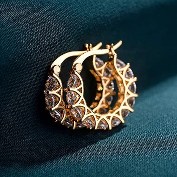 Gold Plated American Diamond Studded Contemporary Hoop Earrings for Women & Girls image 1