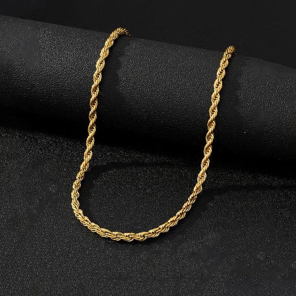 Gold Plated Anti Tarnish Rope Chain Necklace | Stylish Thin Twisted Chain for Men & Women | Daily Wear Fashion Jewellery image 1
