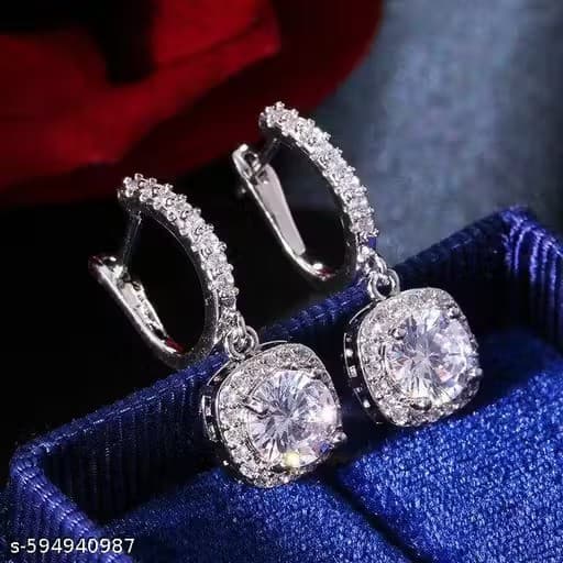 Premium Anti-Tarnish Silver-Plated CZ Dangle Earrings for Women & Girls | Sparkling Cushion Cut Studded Drop Earrings | Daily Wear & Party Wear Jewelry image 1