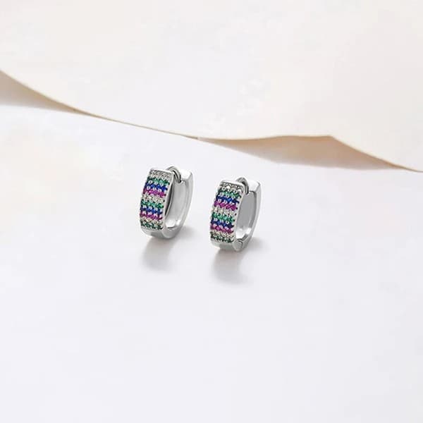 Silver-Plated Multicolour Silver Toned AD Studded Contemporary Hoop Earrings image 1