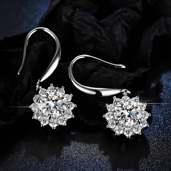 Silver Plated Crystal Studded Anti Tarnish Floral Solitaire Drop Earrings image 1