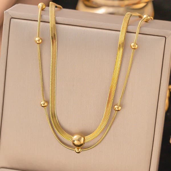Gold Plated Stainless Steel Anti Tarnish Snake chain Geometric Necklace For Women image 1