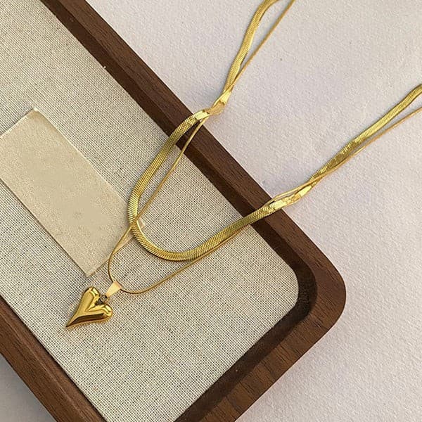 Gold-Plated Anti Tarnish Heart Themed Layered Necklace image 1